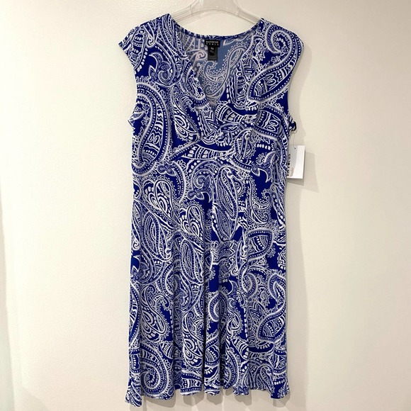 Enfocus Studio Dresses & Skirts - Cobalt Blue 16W Knit Dress Empire Waist Paisley Print V Neck EnFocus Studio NWT